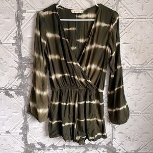 Lovestitch boho green tie dye long sleeve romper